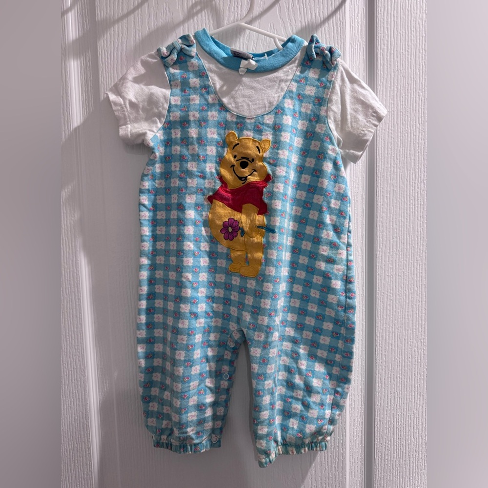 Winnie the Pooh Vintage Blue Check Baby Romper